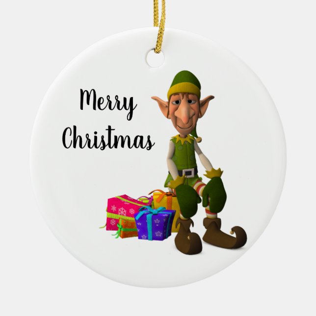 Elf-Ornament-Runde des Weihnachtsmanns Keramik Ornament (Vorne)
