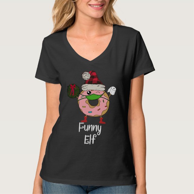 Elf Quarantine Christmas Donut 2020 Personality Fa T-Shirt (Vorderseite)