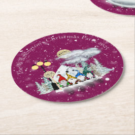 Elf Quartet Christmas Party Runder Pappuntersetzer