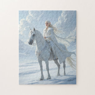 Elf Queen auf majestätischem weißen Pferd Puzzle