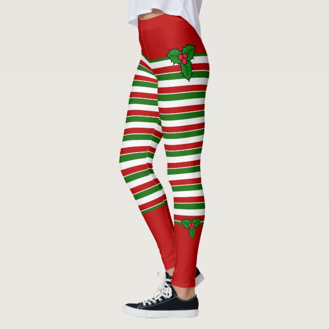 Elf Red Green Stripes Weihnachtskostüme Leggings (Links)
