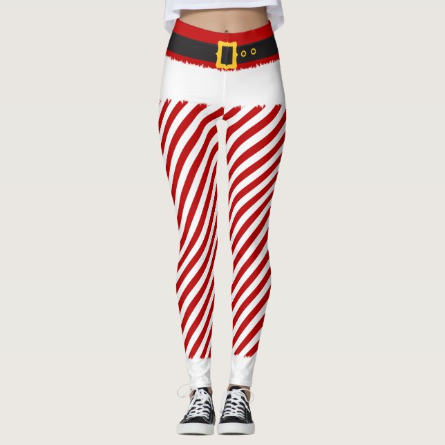 Elf Red Stripes Weihnachtskostüme Leggings (Vorderseite)