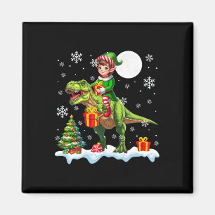 Elf Reitet T-Rex Weihnachtsbaum Bunte Lichter Lo Magnet