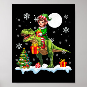 Elf Reitet T-Rex Weihnachtsbaum Bunte Lichter Lo Poster