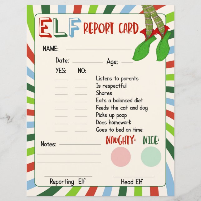 Elf Report Card Naughty oder Nice Verhaltens (Vorderseite)