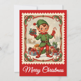 Elf Retro Postage Briefmarke Weihnachtskarte Feiertagskarte