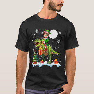 Elf Riding T-rex Weihnachtsbaum Farbenfrohe Lichte T-Shirt