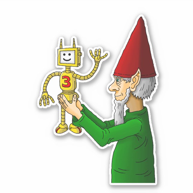 Elf & Robot aus Santa's Werkstatt Vinyl Sticker (Vorderseite)