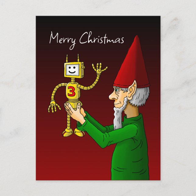 Elf & Robot Weihnachts-Postkarte Postkarte (Vorderseite)