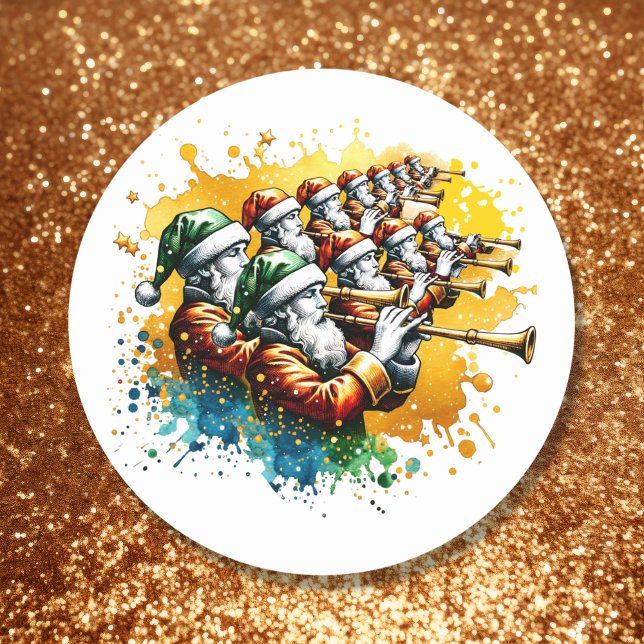 Elf Rohrleitungen | Zwölf Tage Weihnachten Runder Aufkleber (Von Creator hochgeladen)