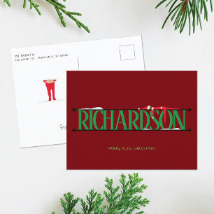 Elf-Scherereien Rot & Grün Weihnachts-Postkarte Feiertagspostkarte