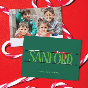 Elf-Scherz Namen Schild Foto Weihnachtskarte Feiertagskarte