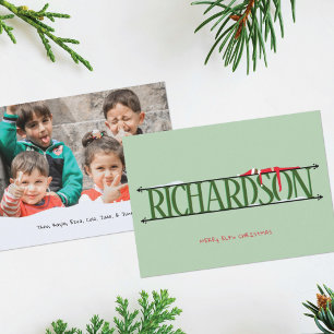 Elf-Scherz Namen Schild Foto Weihnachtskarte Feiertagskarte