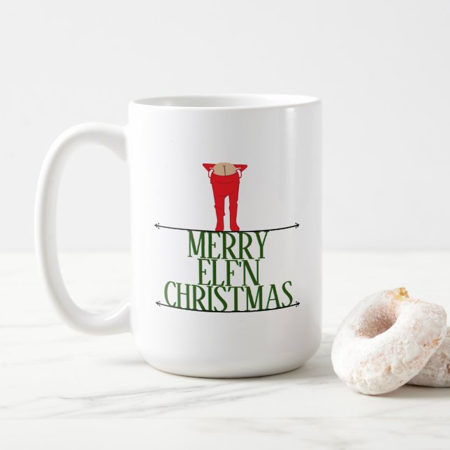 Elf-Scherz-Weihnachtsgruß-Schild Kaffeetasse (Mit Donut)