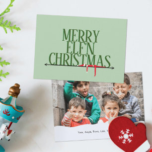 Elf-Scherzkarten-Grußschild-Foto-Weihnachtskarte Feiertagskarte