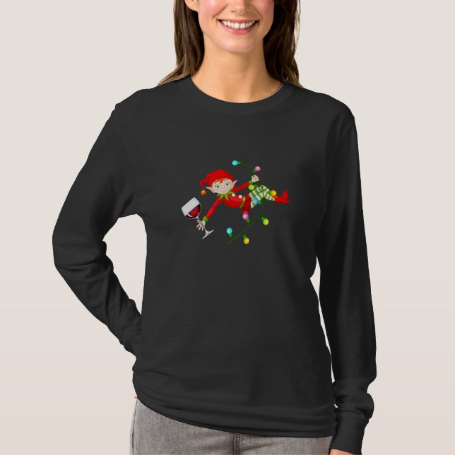 Elf schwingen auf WeihnachtsLICHTEN mit Weinglas I T-Shirt (Vorderseite)