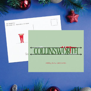 Elf Shenanigans Green Christmas Postcard Feiertagspostkarte