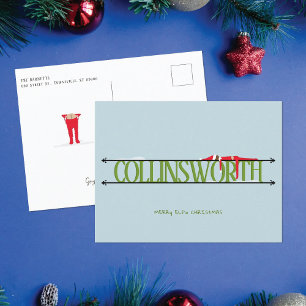 Elf-Shenanigans Grüne und blaue Weihnachts-Postkar Feiertagspostkarte