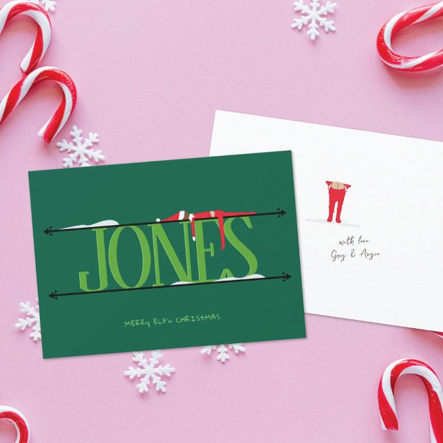 Elf Shenanigans Name Sign Hunter Green Christmas Feiertagskarte (Von Creator hochgeladen)