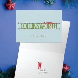 Elf Shenanigans Name Zeichen Grün & Blau geklappt Karte