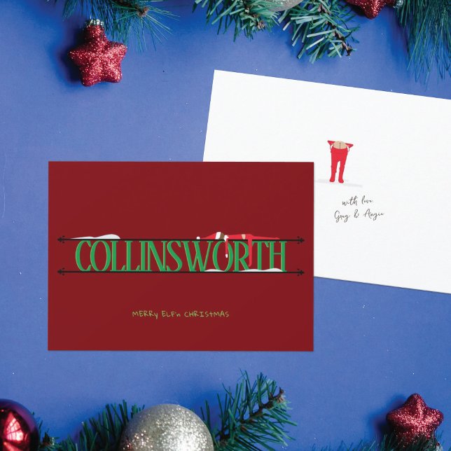 Elf Shenanigans Name Zeichen Rote und grüne Weihna Feiertagskarte (Von Creator hochgeladen)