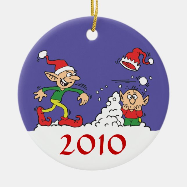 Elf-Snowball-Kampfschmuck Keramikornament (Vorne)