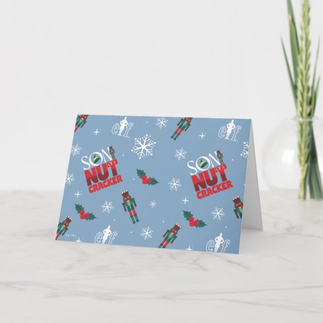 Elf "Sohn eines Nutcrackers" Wintermuster Feiertagskarte (Vorderseite)