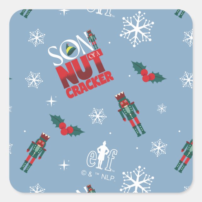 Elf "Sohn eines Nutcrackers" Wintermuster Quadratischer Aufkleber (Vorderseite)