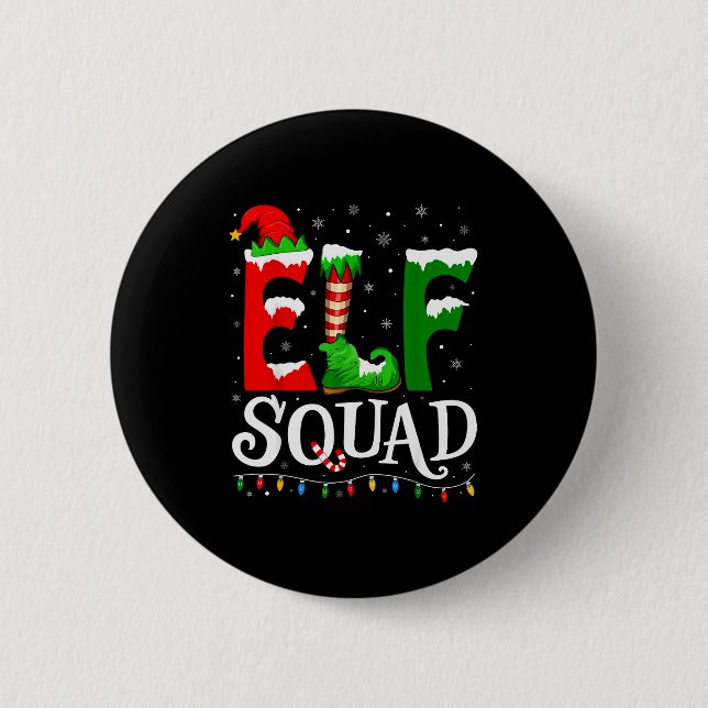 Elf Squad Funny Christmas Family Pajamas  Button (Vorderseite)