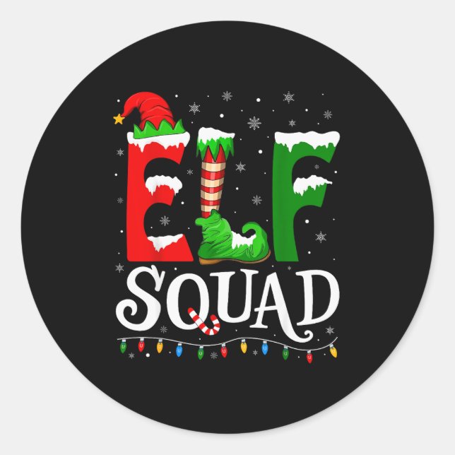 Elf Squad Funny Christmas Family Pajamas  Runder Aufkleber (Vorderseite)