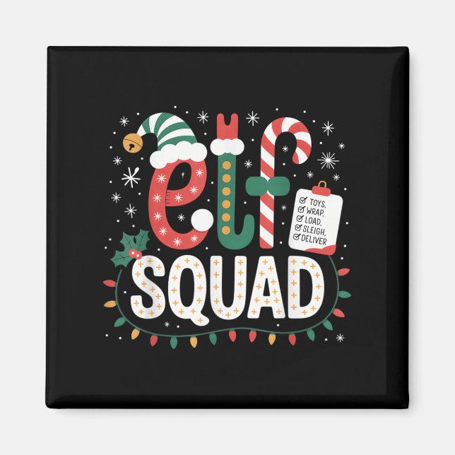 Elf Squad Santa Checklist Christmas Lights Family  Magnet (Vorne)