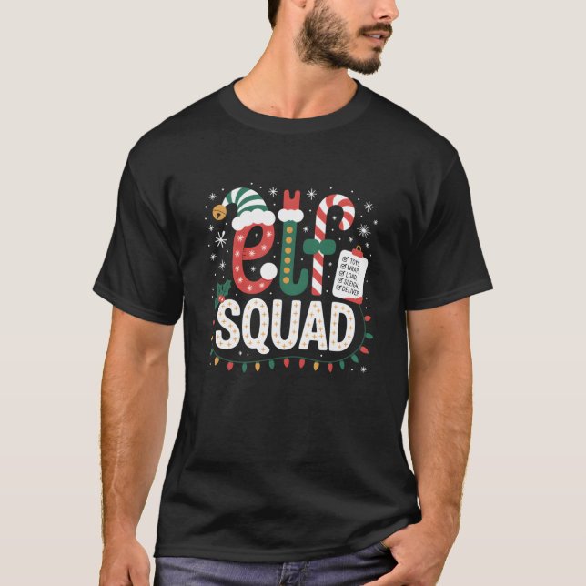 Elf Squad Santa Checklist Christmas Lights Family  T-Shirt (Vorderseite)