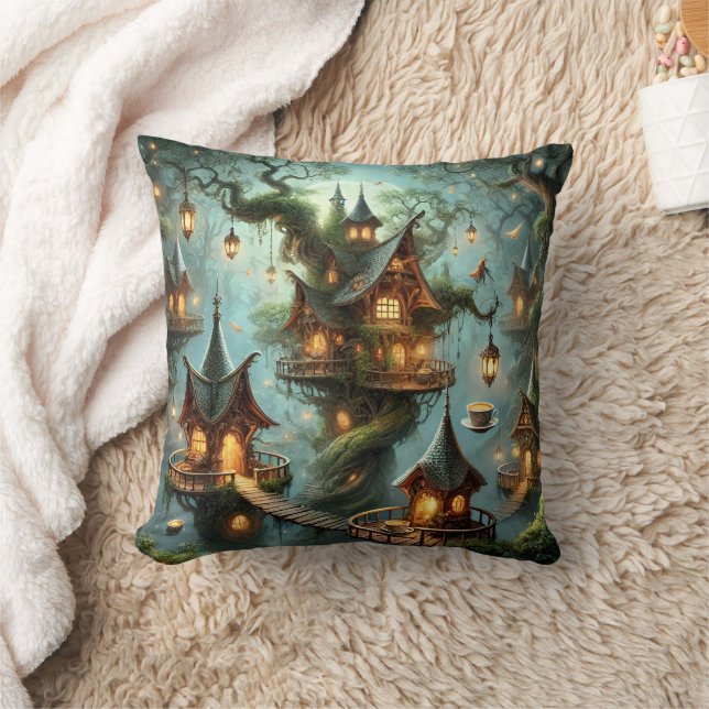 Elf Tea House Fantasy Village Home Throw Pillow Kissen (Decke)