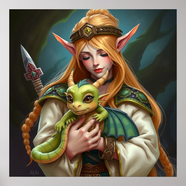 Elf und Baby-Drache Poster (Vorne)