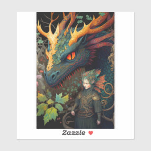 Elf und Dragon Fantasy Art Aufkleber