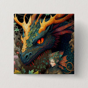 Elf und Dragon Fantasy Art Button