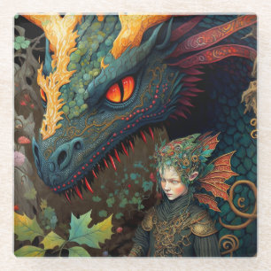 Elf und Dragon Fantasy Art Glasuntersetzer