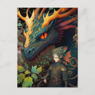 Elf und Dragon Fantasy Art Postkarte