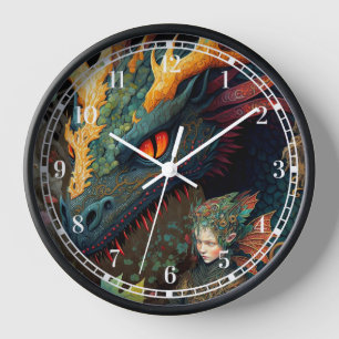 Elf und Dragon Fantasy Art Uhr
