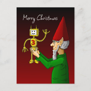 Elf- und Roboter-Weihnachtspostkarte Postkarte