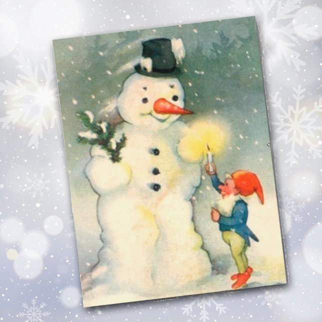 Elf und Snowman Vintage Weihnachten Postkarte (Von Creator hochgeladen)