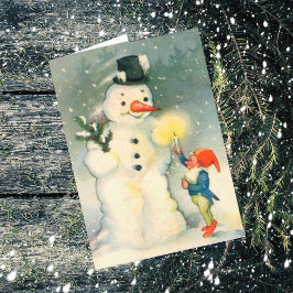 Elf und Snowman Vintage Weihnachtskarte Feiertagskarte