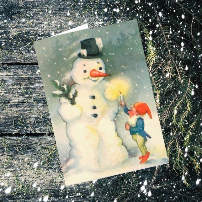 Elf und Snowman Vintage Weihnachtskarte Feiertagskarte (Von Creator hochgeladen)
