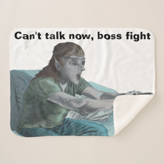 Elf Video Game Player Fantasy Art Sherpa Blanket Sherpadecke (Vorderseite (Horizontal))