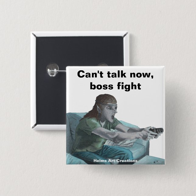 Elf Video Gamer Boss Fight Fantasy Art Button (Vorne & Hinten)
