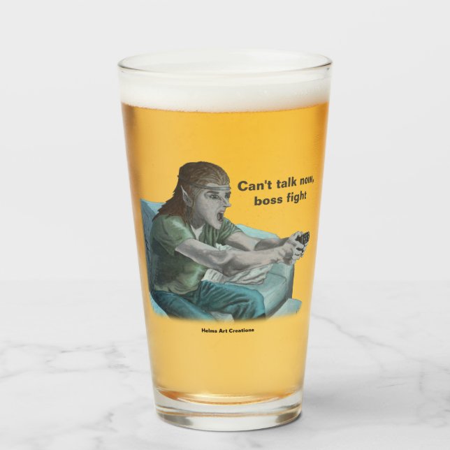 Elf Video Gamer Boss Fight Fantasy Art Glass Cup Glas (Vorne (Gefüllt))