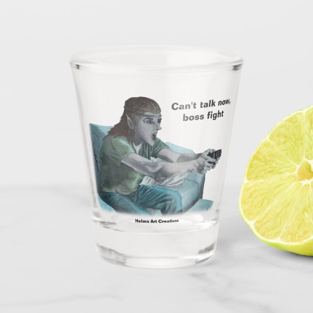 Elf Video Gamer Boss Fight Fantasy Art Shot Glass Schnapsglas (Vorderseite)
