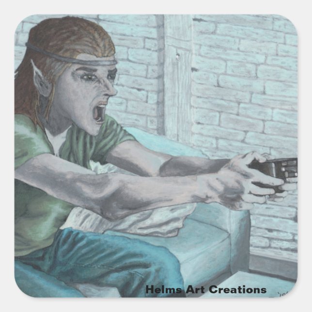 Elf Video Gamer Boss Fight Fantasy Art Stickers (Vorderseite)