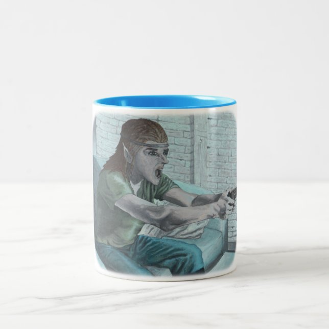Elf Video Gamer Boss Fight Fantasy Art Tasse (Mittel)