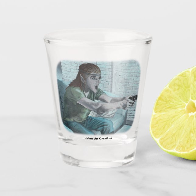 Elf Video Gamer Game Boss Fight Fantasy Shot Glass Schnapsglas (Vorderseite)